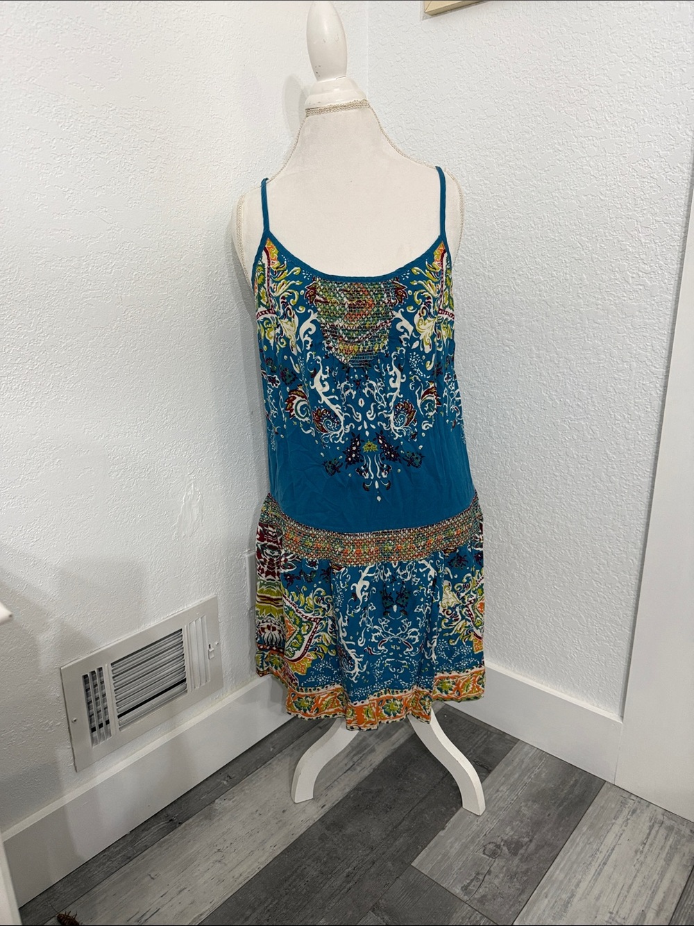 Lucky Brand Teal Multicolor Printed Spaghetti Strap Dress
